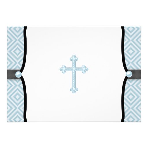 Blue Pearl Cross Black Blue Christening Announcements