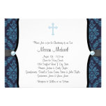 Blue Pearl Cross Blue Black Damask Christening Personalized Invite