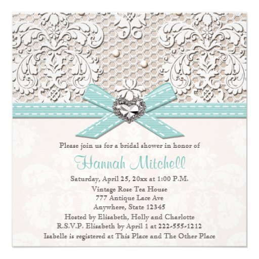 Blue Linen and Lace Bridal Shower Invitations