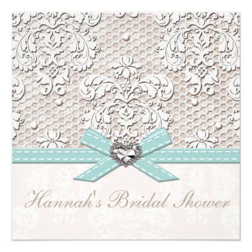Blue Pearl Lace Diamond Bridal Shower Invitations