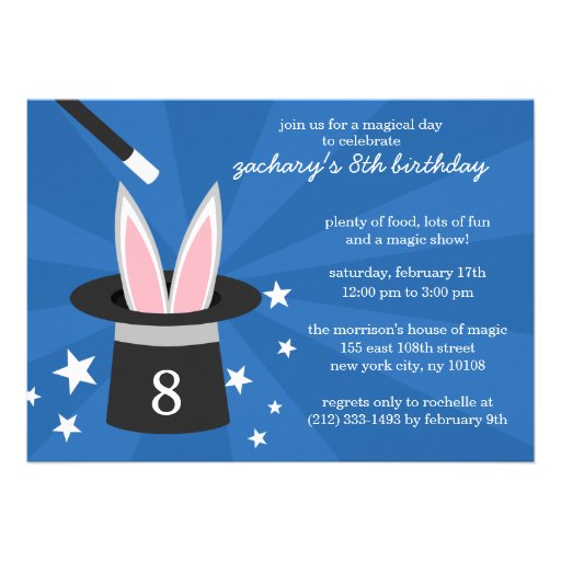 Blue Peek-a-Boo Rabbit Custom Magic Birthday Party Custom Invite