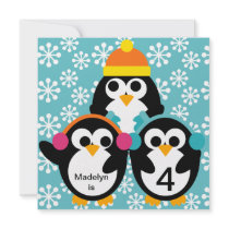 Blue Penguin Customized Birthday Invitation