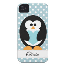 Blue Penguin Love iPhone 4 Cover
