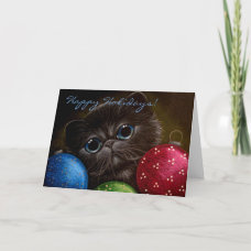 BLUE PERSIAN KITTEN CAT HOLIDAY Card card