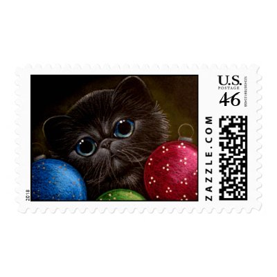 BLUE PERSIAN KITTEN CAT HOLIDAY Postage