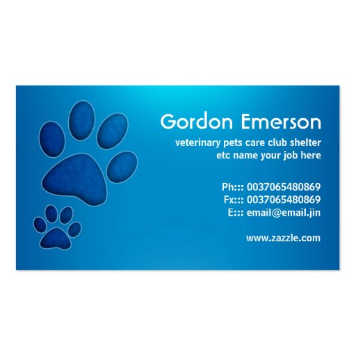 blue pet care veterinary business cards (front side)