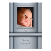Blue Photo Baby Boy Christening Invitations invitations
