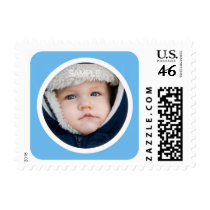 Blue photo frame postage for birth announcements