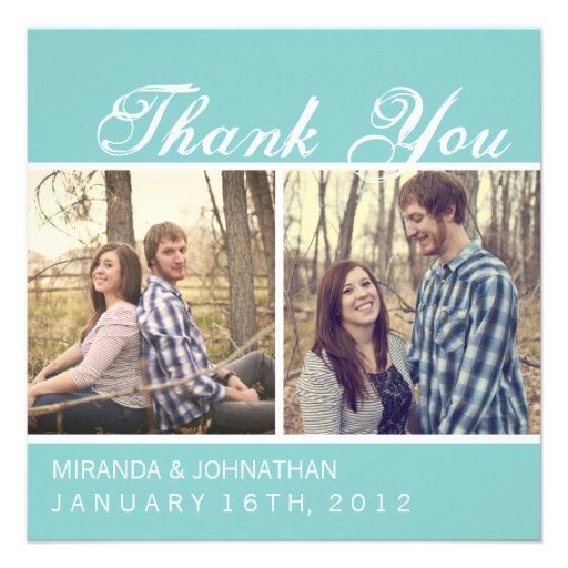 Blue Photo Wedding Thank You Cards Announcements (front side)