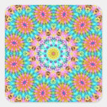 blue pink and orange flowers square sticker