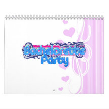blue pink bachelorette wedding bridal shower party wall calendar