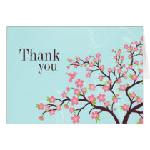 Blue pink cherry blossom wedding thank you card