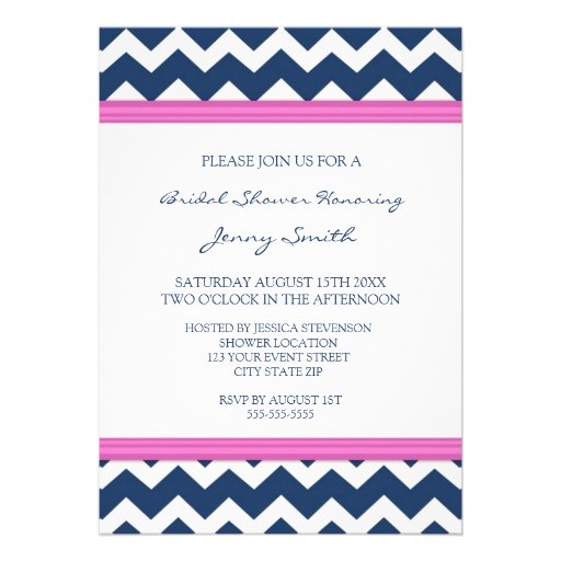 Blue Pink Chevron Bridal Shower Invitation Cards