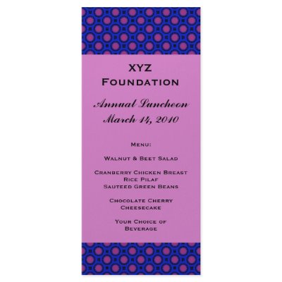 Blue pink Circles Menu Custom Rack Card by DonnaGraysonAbstract