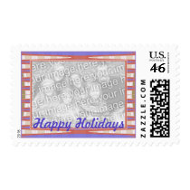 blue pink happy holidays postage