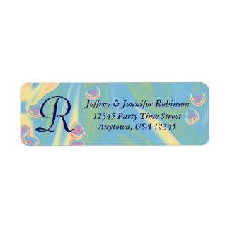Blue, Pink Hearts Name and Address Label Monogram