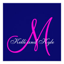 Blue Pink Monogram Wedding Invitations