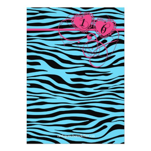 BLUE PINK TRENDY ZEBRA PRINT SWEET SIXTEEN INVITES