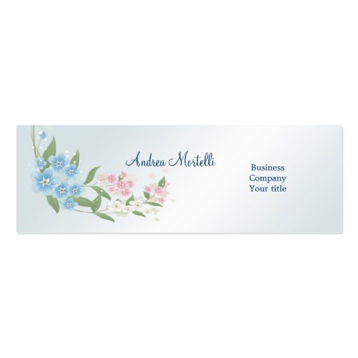 Blue, pink, white flowers blossom Business Card (front side)