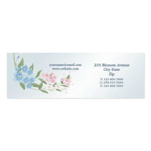 Blue, pink, white flowers blossom Business Card (back side)