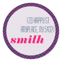 Blue Pink Zig Zag Sticker Shipping Address Label