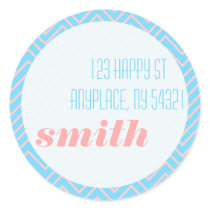 Blue Pink ZigZag Stripe Sticker Address Label