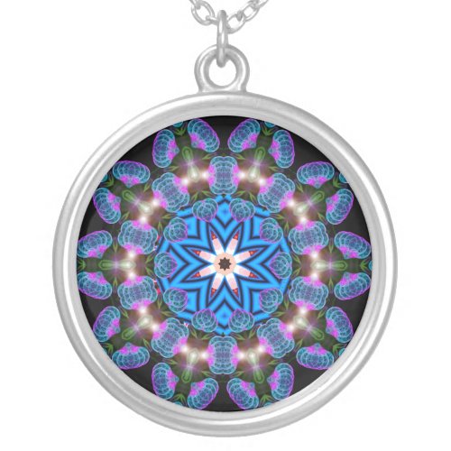 Blue Pinky Fractal Geometric Photo Necklace necklace