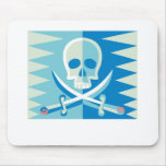 Blue Pirate Skull and Crossbones Mouse Pads