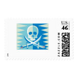 Blue Pirate Skull and Crossbones Stamp
