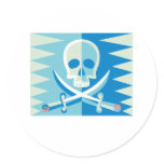 Blue Pirate Skull and Crossbones Round Stickers