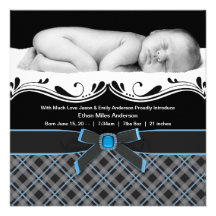 Baby  Photo Birth Announcements on Blue Plaid Baby Boy Photo Birth Announcement