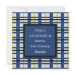 Blue Plaid Birthday Party Invitations