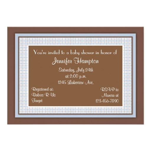Blue Plaid Carousel Horse Baby Shower Invitation