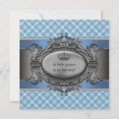  Prince Baby Shower Invitations on And Blue Plaid With Crown Baby Boy Little Prince Shower Invitation