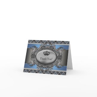 Blue Plaid Crown Little Prince Thank You Cards card