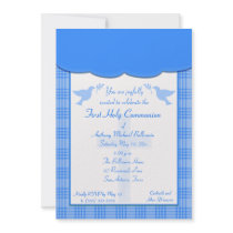 Blue plaid First Holy Communion Invitation