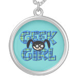 Blue Plaid Geek Girl with Graphic Custom Jewelry