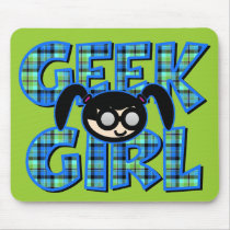 Blue Plaid Geek Girl with Graphic mousepads by geekme Blue Plaid Geek Girl with Graphic mousepads