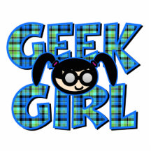 Blue Plaid Geek Girl with Graphic Photo Cut Out