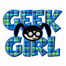  - Show your geeky side with this funny, cute plaid geek girl design.  Plaid text and a cute cartoon of a geeky girl wearing glasses and pig tails.: Sizes 