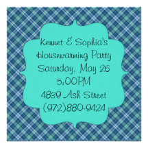 Blue Plaid Housewarming Party Invitation.