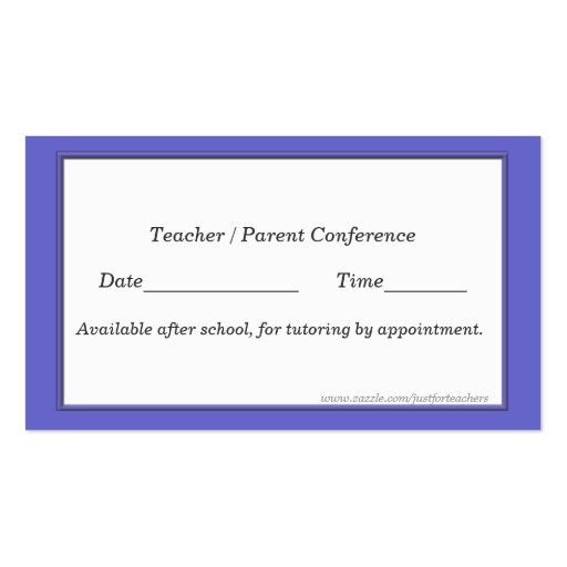 Blue Plaid Teacher's business card (back side)