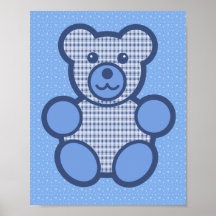Blue Plaid Teddy Bear Poster
