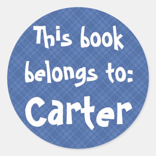 Blue Plaid "This Book Belongs To" Label Classic Round Sticker | Zazzle