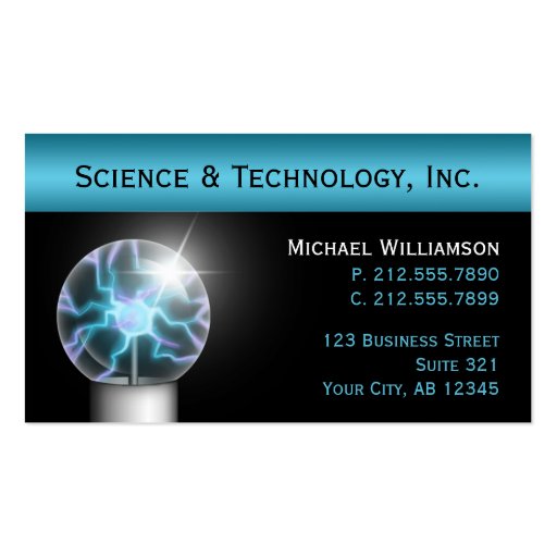 Blue Plasma Ball Science Business Cards (front side)