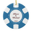 Blue poker chip lucky in love couple photo vegas ornament