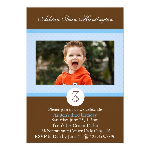 Blue Polka Dot Birthday Photo Invite