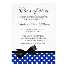 Blue Polka Dot Black Bow Graduation Announcement
