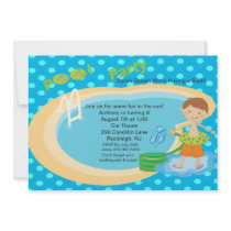 Blue Polka Dot Pool Party Boys Birthday Invite
