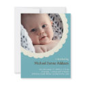 Blue polka dot rosette photo cute baby birth invitation